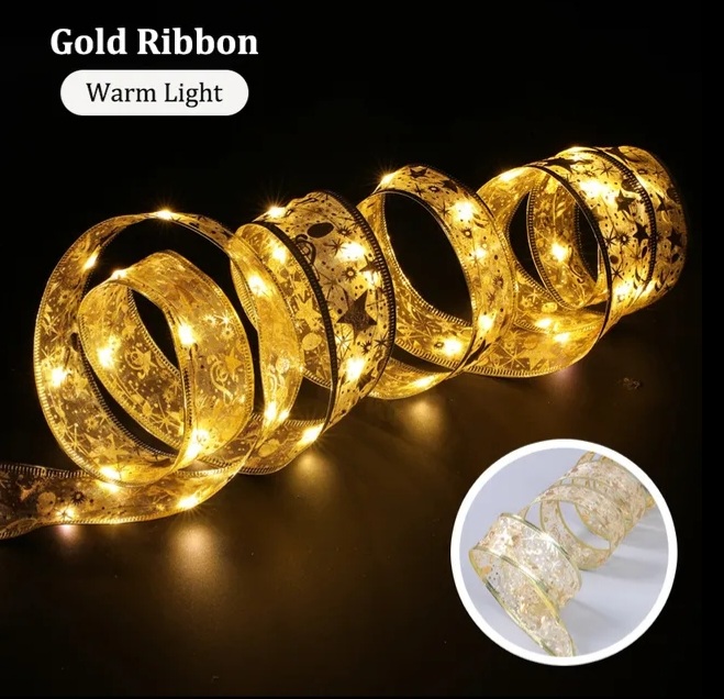 Led traka mašna za jelku zlatna 5m - NOVO