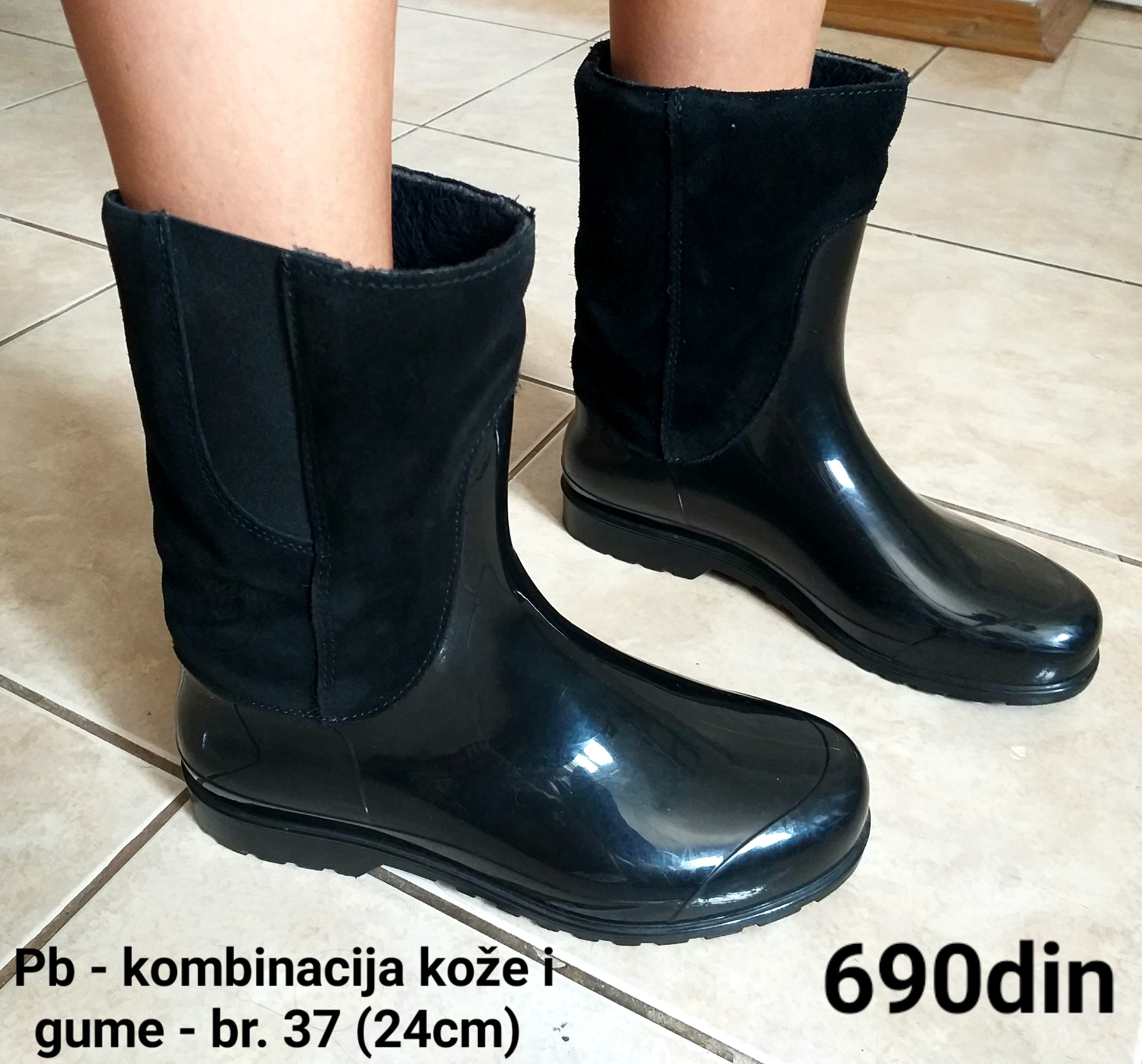 Pb crne čizme za kišu - koža / guma - br. 37
