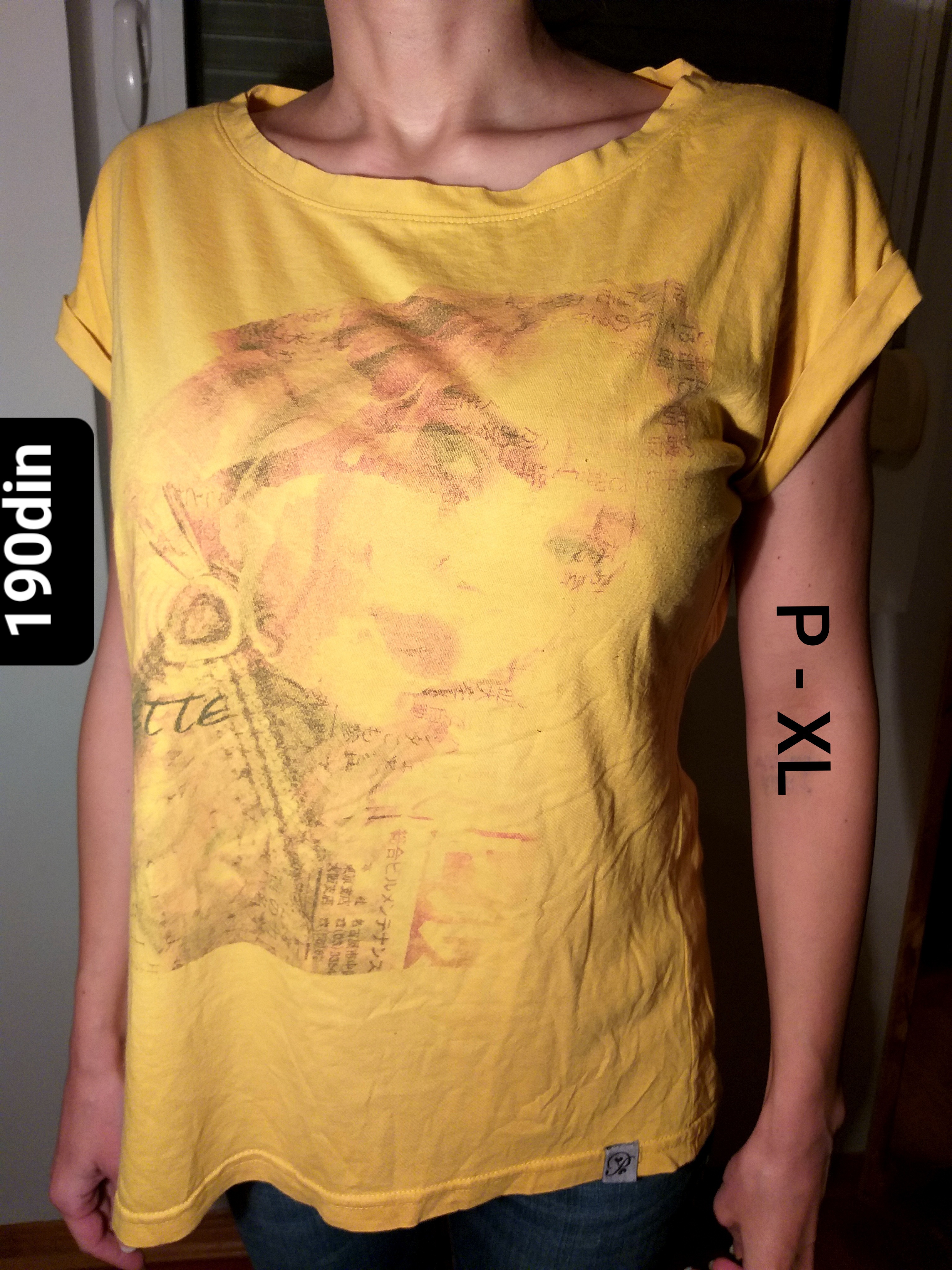Ženska majica print žute boje kratak rukav XL/42
