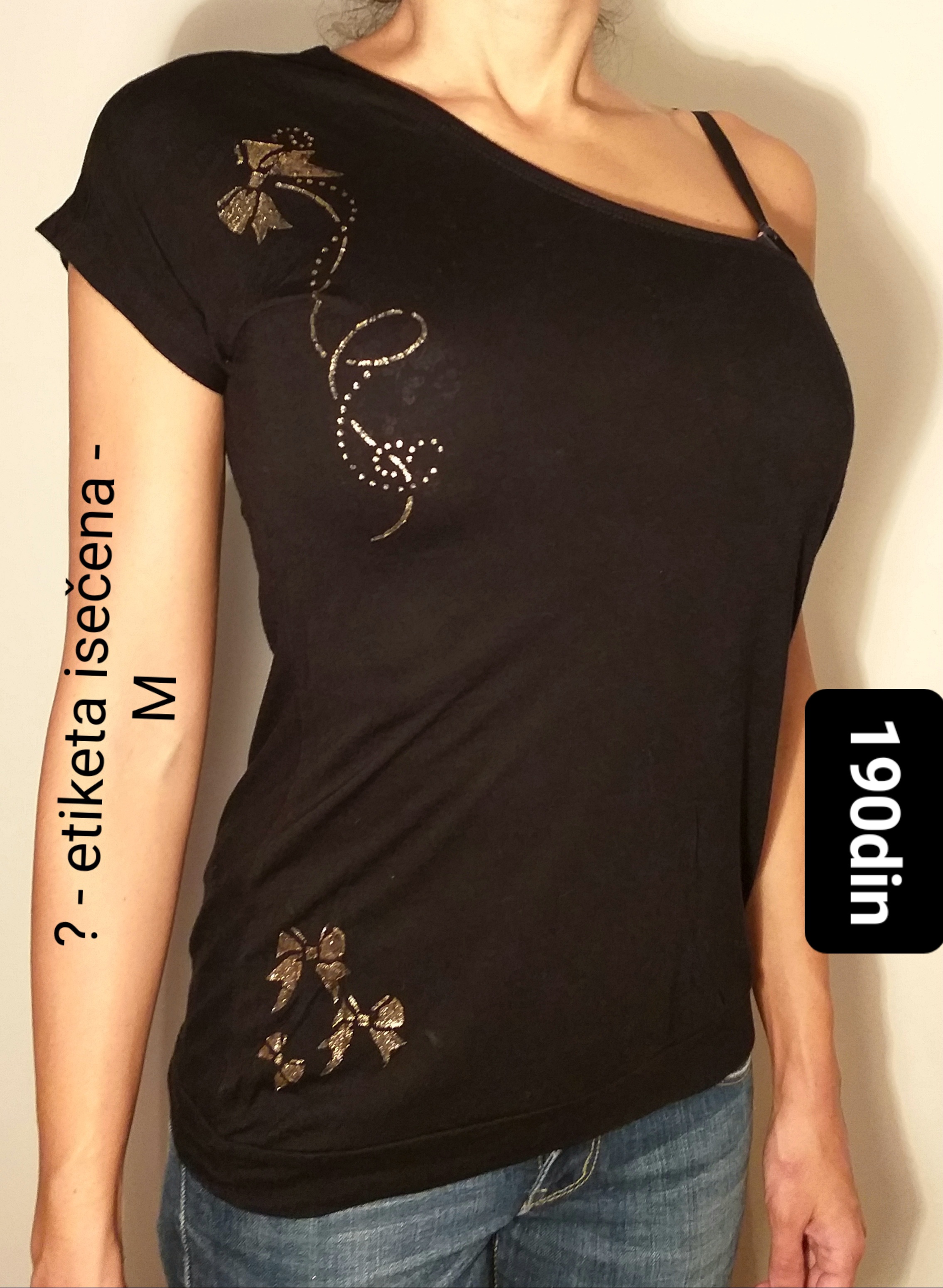 Ženska majica crna sa zlatnim detaljima M/38