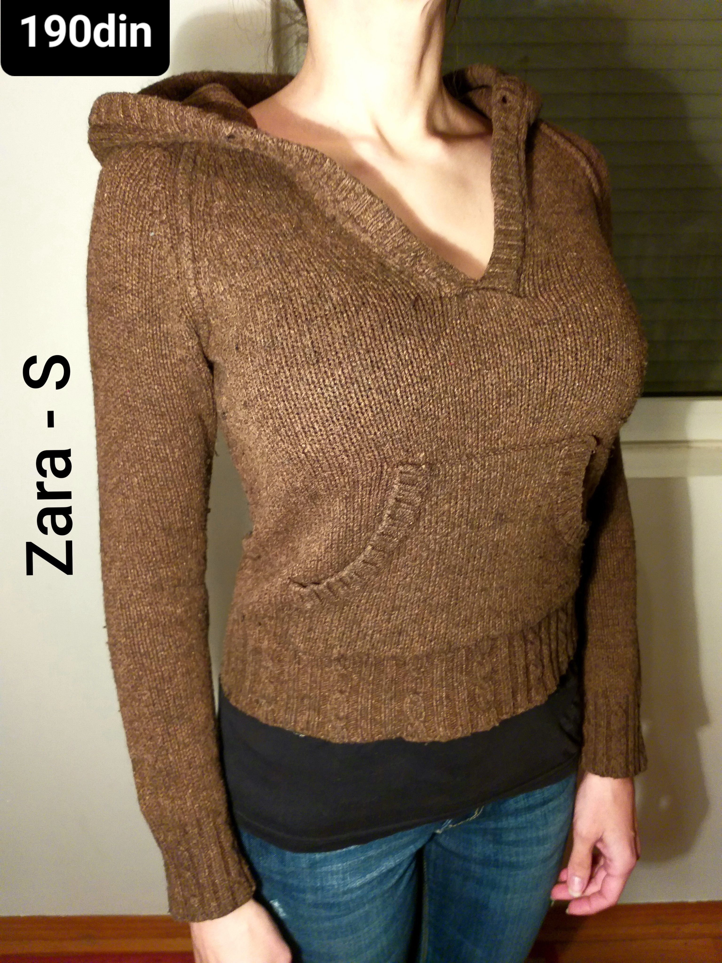 Zara ženski džemper sa kapuljačom braon S/36