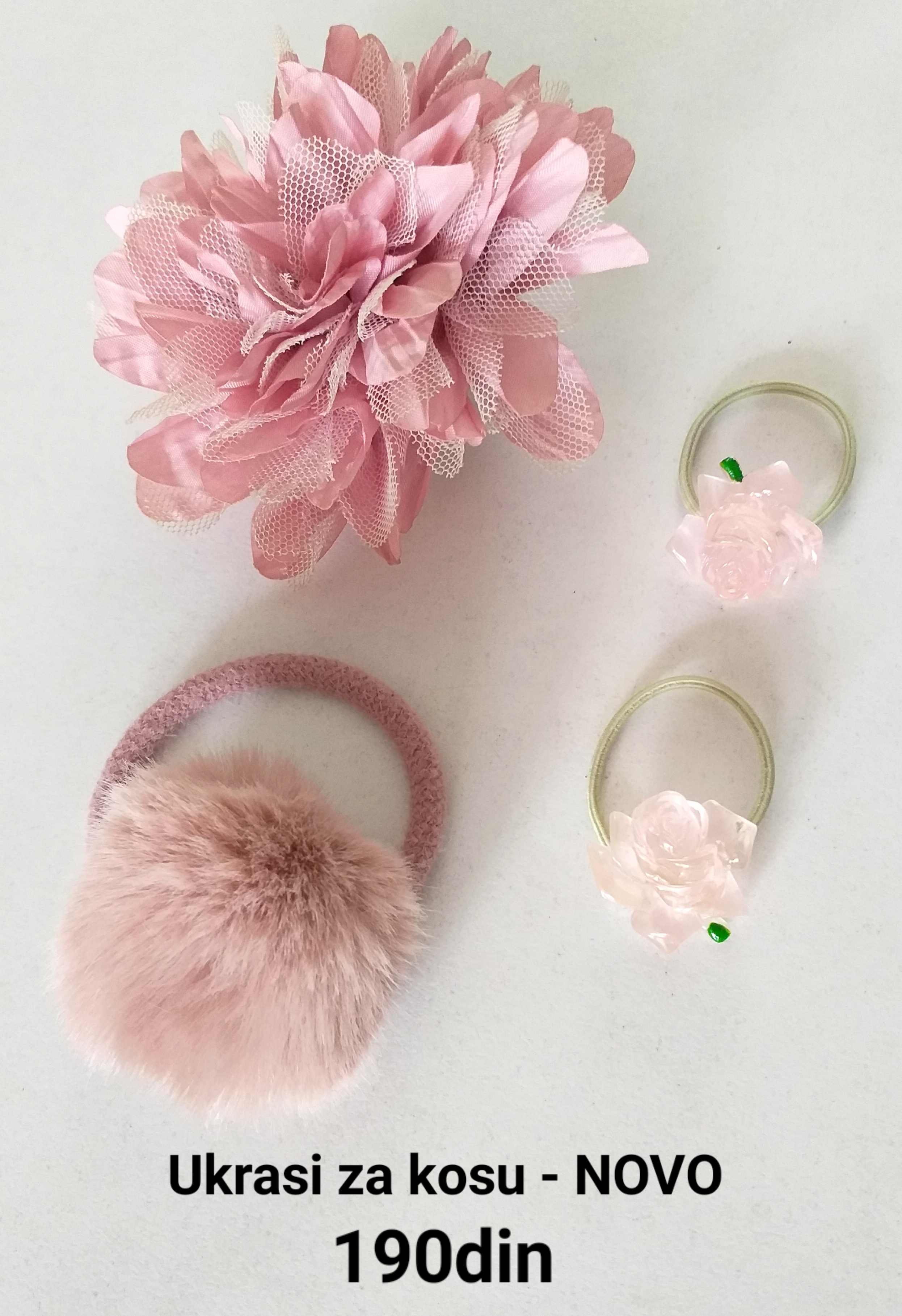 Ukrasi za kosu roze - šnala cvet i gumice - NOVO