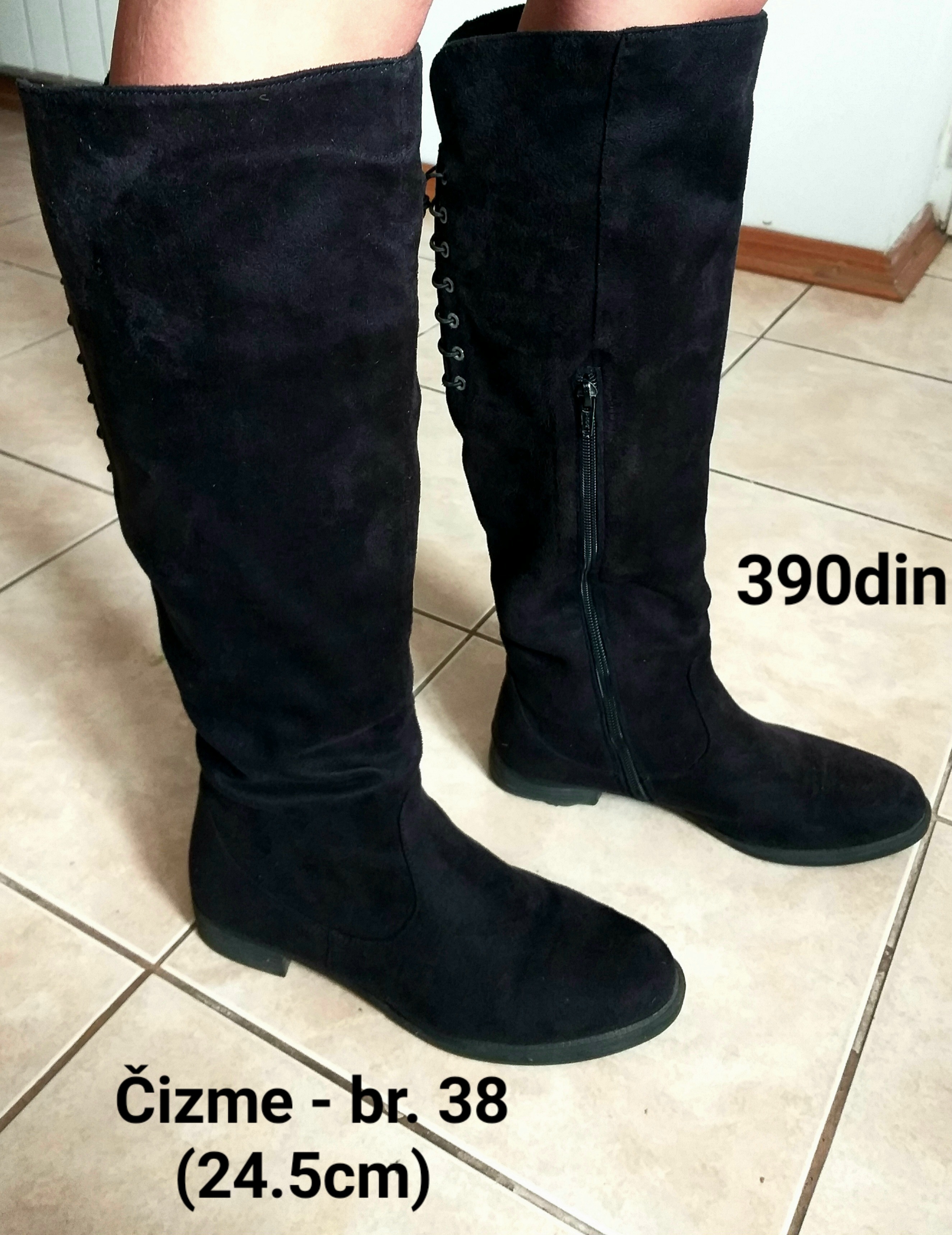 Crne duboke čizme ravne br. 38